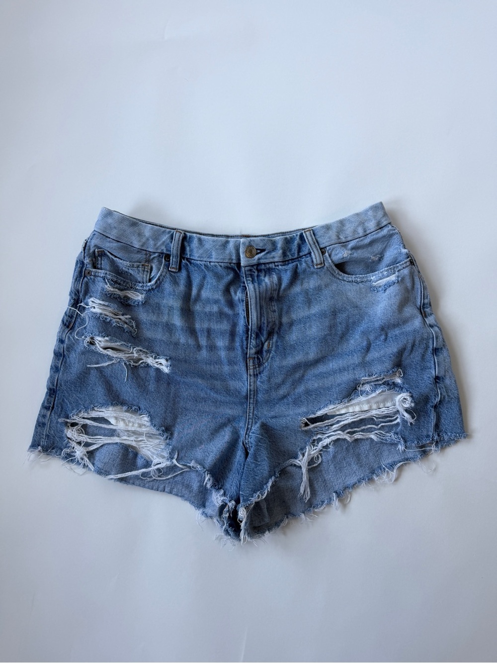 American Eagle Outfitters Distressed Light Blue High-Rise Denim Shorts